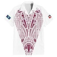 Queensland Maori Rugby Nga Hau e Wha Family Matching Off The Shoulder Long Sleeve Dress and Hawaiian Shirt White Motif LT9 Dad's Shirt - Short Sleeve White - Polynesian Pride