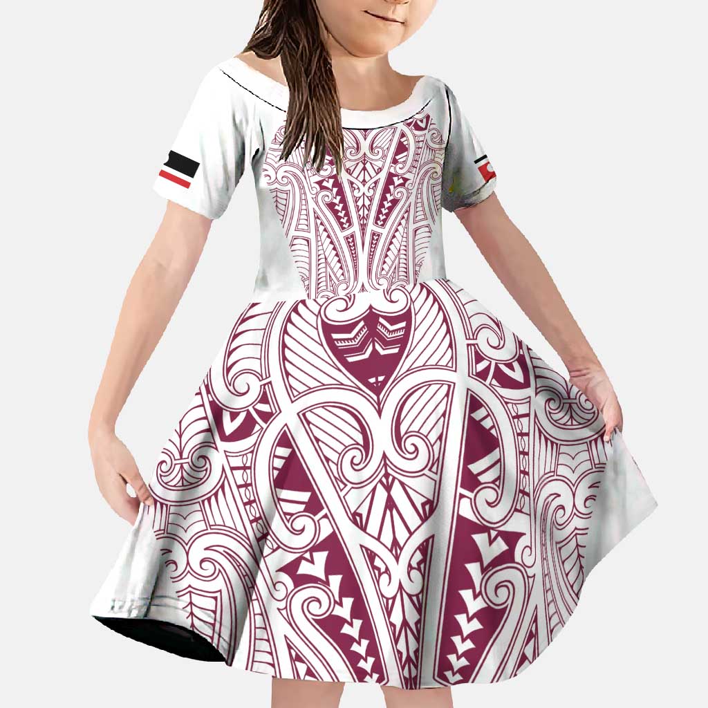 Queensland Maori Rugby Nga Hau e Wha Family Matching Off Shoulder Maxi Dress and Hawaiian Shirt White Motif LT9 Daughter's Dress White - Polynesian Pride