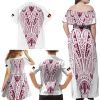 Queensland Maori Rugby Nga Hau e Wha Family Matching Off Shoulder Maxi Dress and Hawaiian Shirt White Motif LT9 - Polynesian Pride