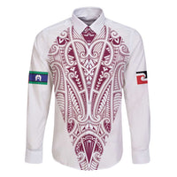 Queensland Maori Rugby Nga Hau e Wha Family Matching Off Shoulder Maxi Dress and Hawaiian Shirt White Motif LT9 Dad's Shirt - Long Sleeve White - Polynesian Pride