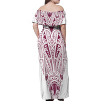 Queensland Maori Rugby Nga Hau e Wha Family Matching Off Shoulder Maxi Dress and Hawaiian Shirt White Motif LT9 - Polynesian Pride