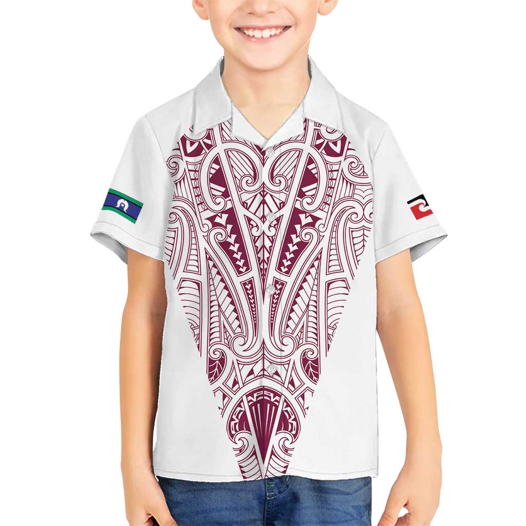 Queensland Maori Rugby Nga Hau e Wha Family Matching Off Shoulder Maxi Dress and Hawaiian Shirt White Motif LT9 Son's Shirt White - Polynesian Pride