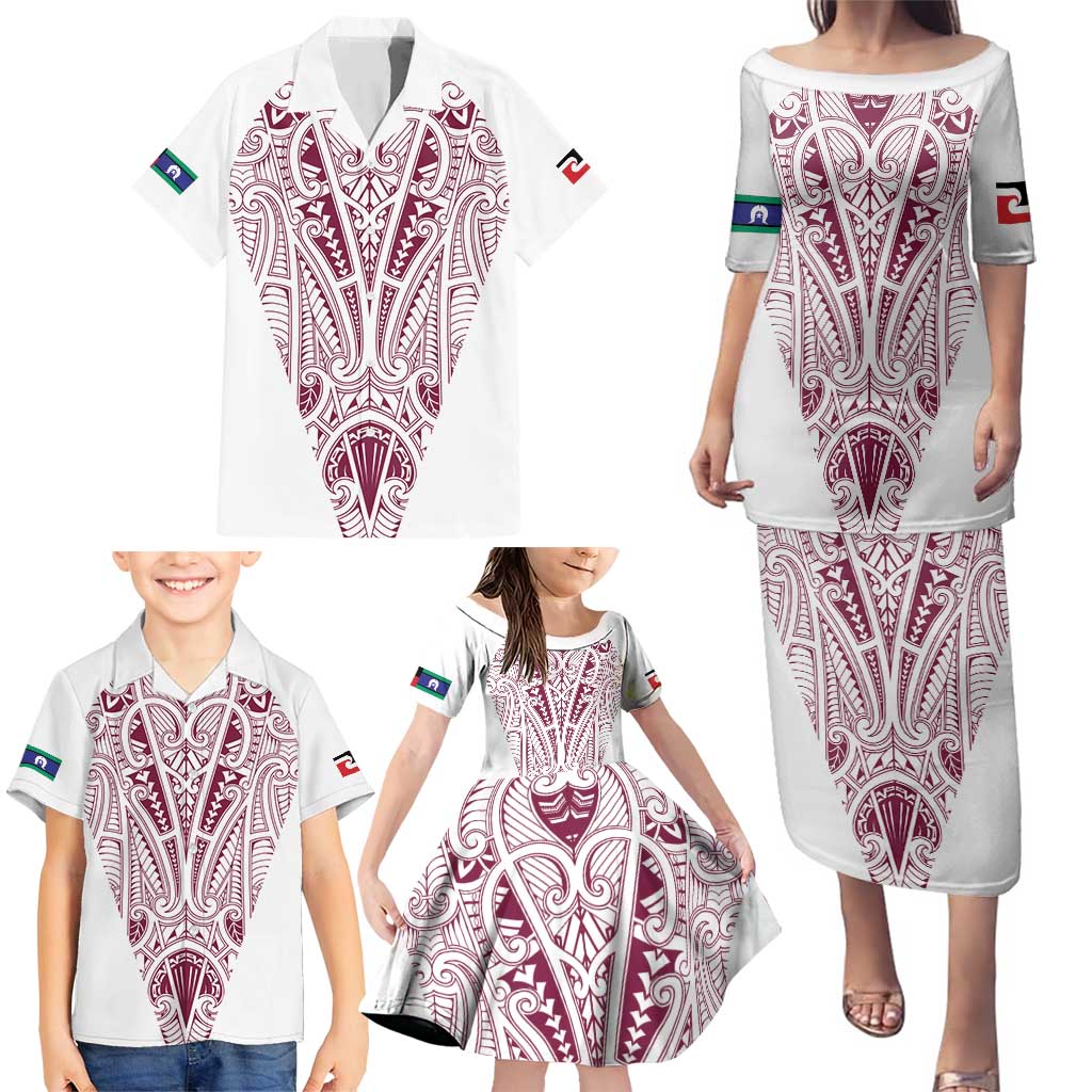 Queensland Maori Rugby Nga Hau e Wha Family Matching Puletasi and Hawaiian Shirt White Motif LT9 - Polynesian Pride