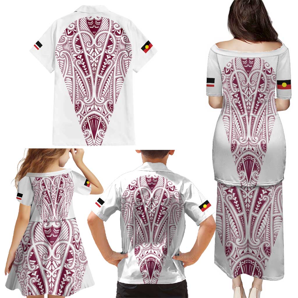 Queensland Maori Rugby Nga Hau e Wha Family Matching Puletasi and Hawaiian Shirt White Motif LT9 - Polynesian Pride
