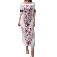 Queensland Maori Rugby Nga Hau e Wha Family Matching Puletasi and Hawaiian Shirt White Motif LT9 Mom's Dress White - Polynesian Pride