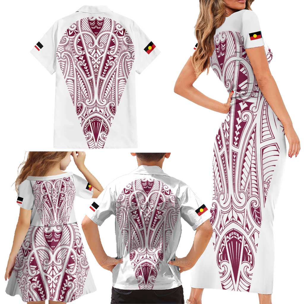 Queensland Maori Rugby Nga Hau e Wha Family Matching Short Sleeve Bodycon Dress and Hawaiian Shirt White Motif LT9 - Polynesian Pride