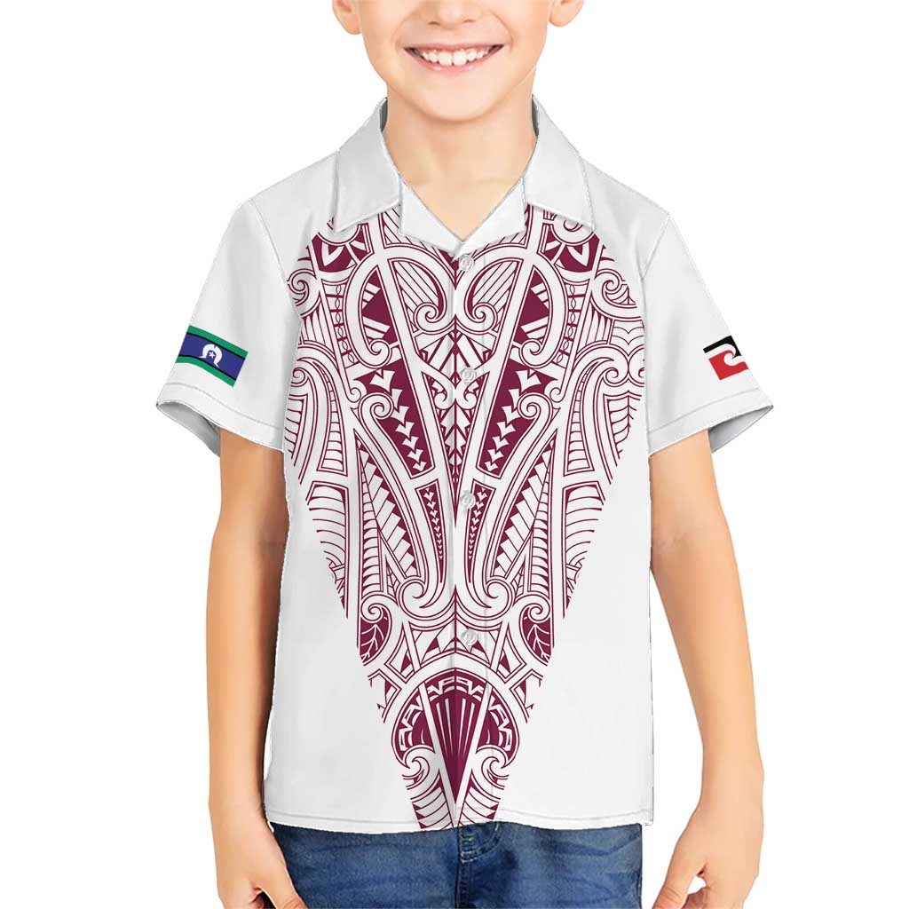 Queensland Maori Rugby Nga Hau e Wha Family Matching Short Sleeve Bodycon Dress and Hawaiian Shirt White Motif LT9 Son's Shirt White - Polynesian Pride