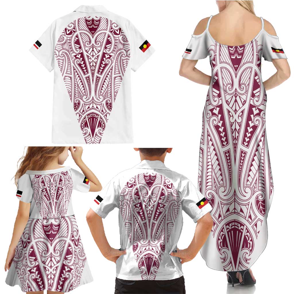 Queensland Maori Rugby Nga Hau e Wha Family Matching Summer Maxi Dress and Hawaiian Shirt White Motif LT9 - Polynesian Pride