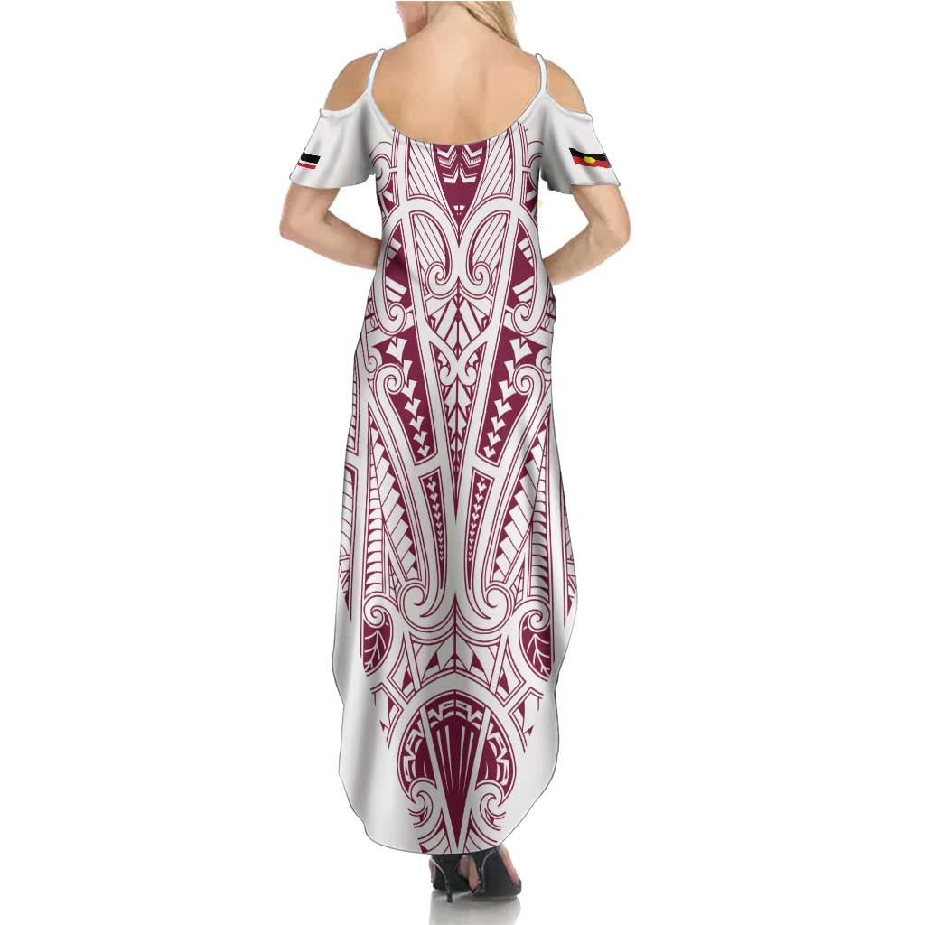 Queensland Maori Rugby Nga Hau e Wha Family Matching Summer Maxi Dress and Hawaiian Shirt White Motif LT9 - Polynesian Pride