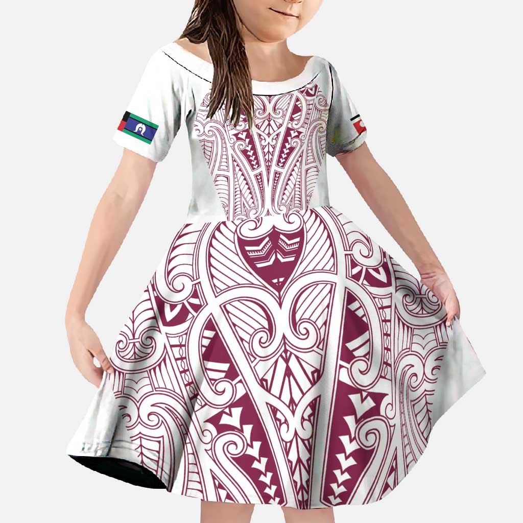 Queensland Maori Rugby Nga Hau e Wha Family Matching Tank Maxi Dress and Hawaiian Shirt White Motif LT9 Daughter's Dress White - Polynesian Pride
