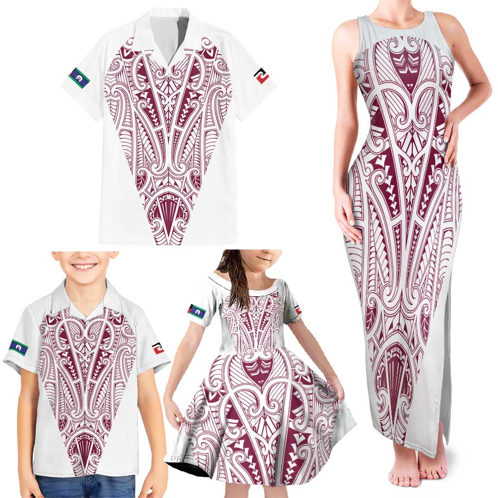 Queensland Maori Rugby Nga Hau e Wha Family Matching Tank Maxi Dress and Hawaiian Shirt White Motif LT9 - Polynesian Pride