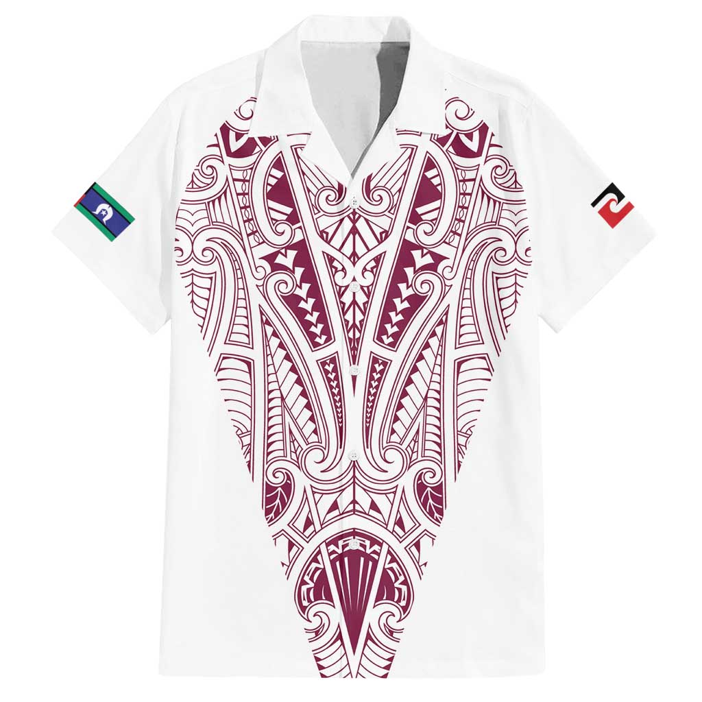 Queensland Maori Rugby Nga Hau e Wha Family Matching Tank Maxi Dress and Hawaiian Shirt White Motif LT9 Dad's Shirt - Short Sleeve White - Polynesian Pride