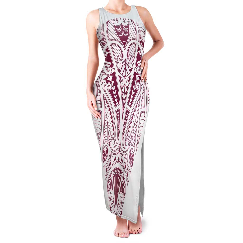 Queensland Maori Rugby Nga Hau e Wha Family Matching Tank Maxi Dress and Hawaiian Shirt White Motif LT9 Mom's Dress White - Polynesian Pride
