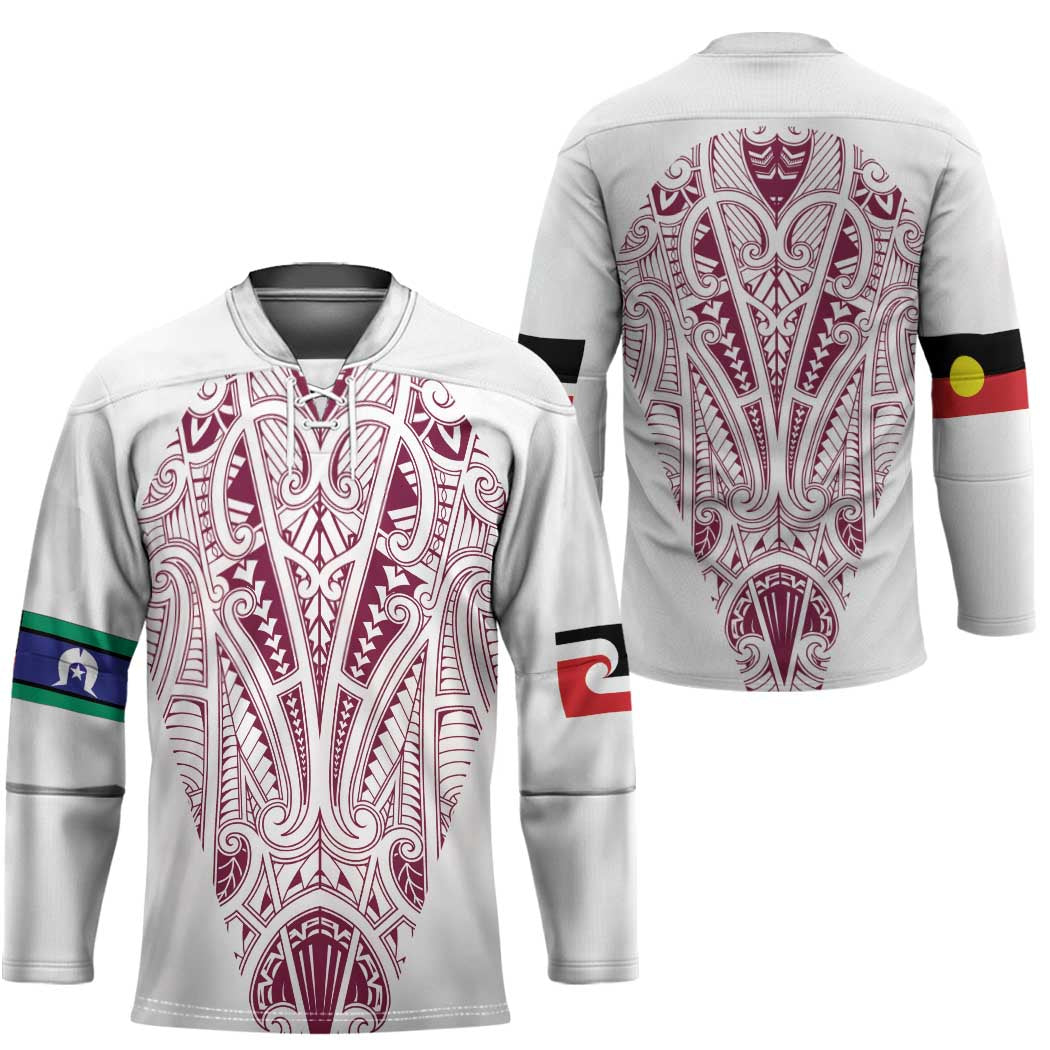 Queensland Maori Rugby Nga Hau e Wha Hockey Jersey White Motif - Polynesian Pride