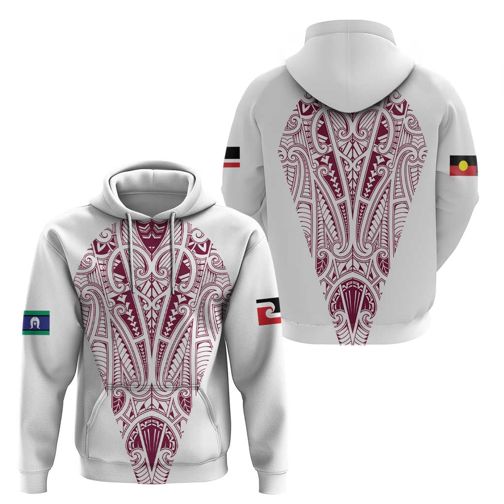 Queensland Maori Rugby Nga Hau e Wha Hoodie White Motif LT9 - Polynesian Pride