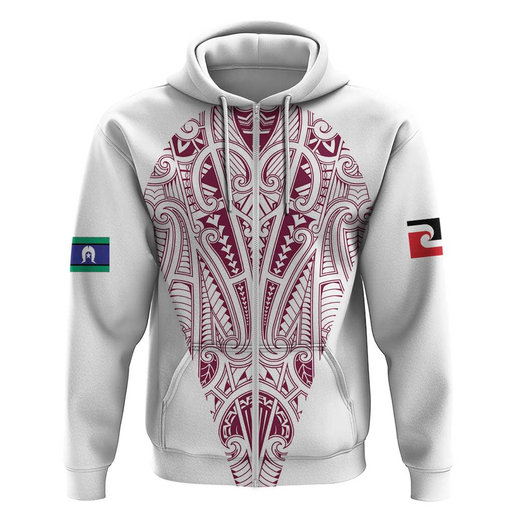 Queensland Maori Rugby Nga Hau e Wha Hoodie White Motif LT9 Zip Hoodie White - Polynesian Pride