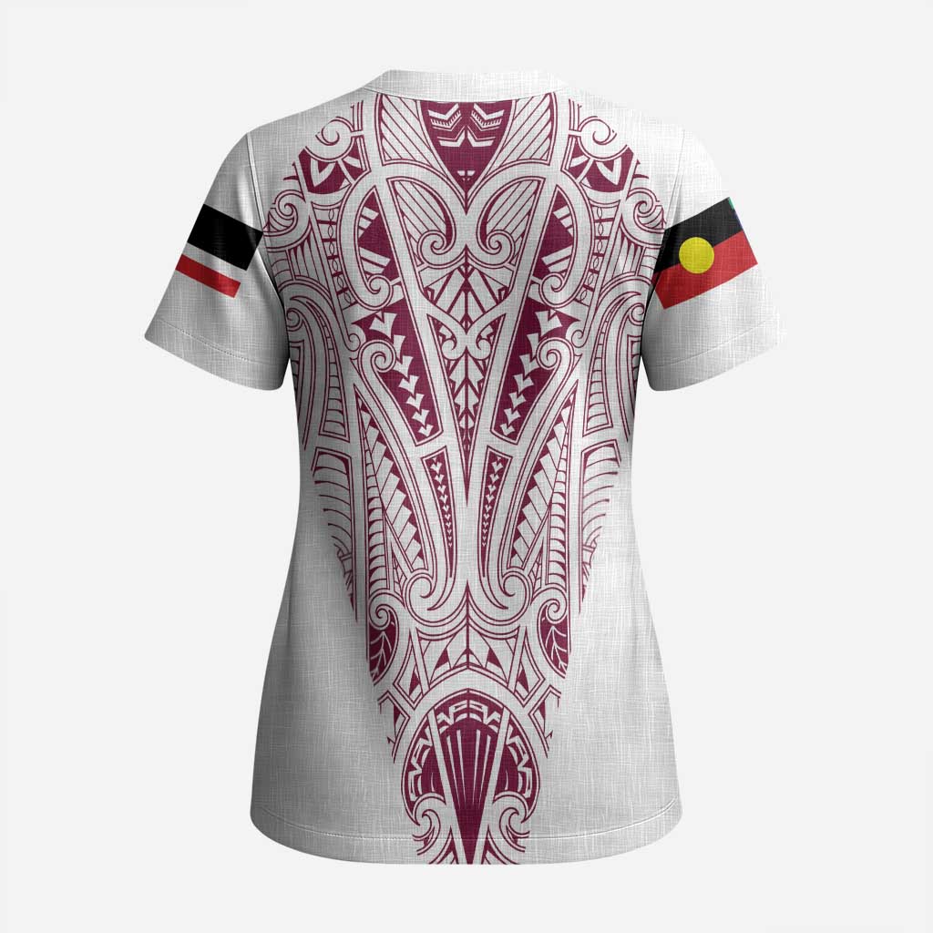 Queensland Maori Rugby Nga Hau e Wha Scrub Top White Motif - Polynesian Pride