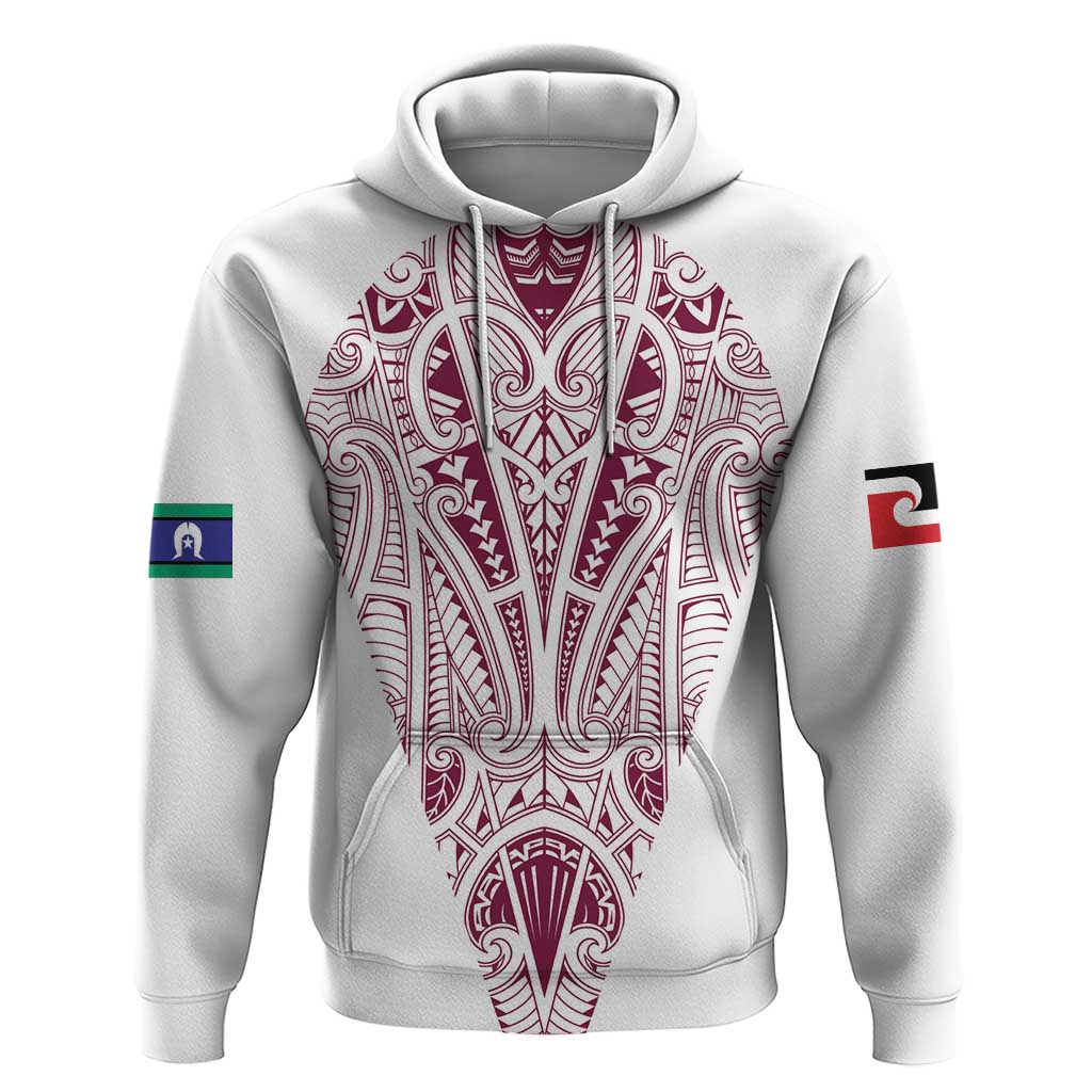 Queensland Maori Rugby Nga Hau e Wha Zip Hoodie White Motif LT9 Pullover Hoodie White - Polynesian Pride