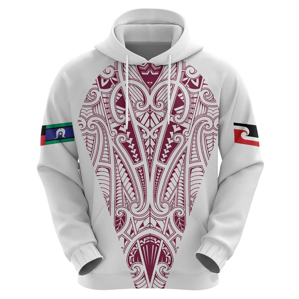 Queensland Maori Rugby Nga Hau e Wha Zip Hoodie White Motif LT9 - Polynesian Pride