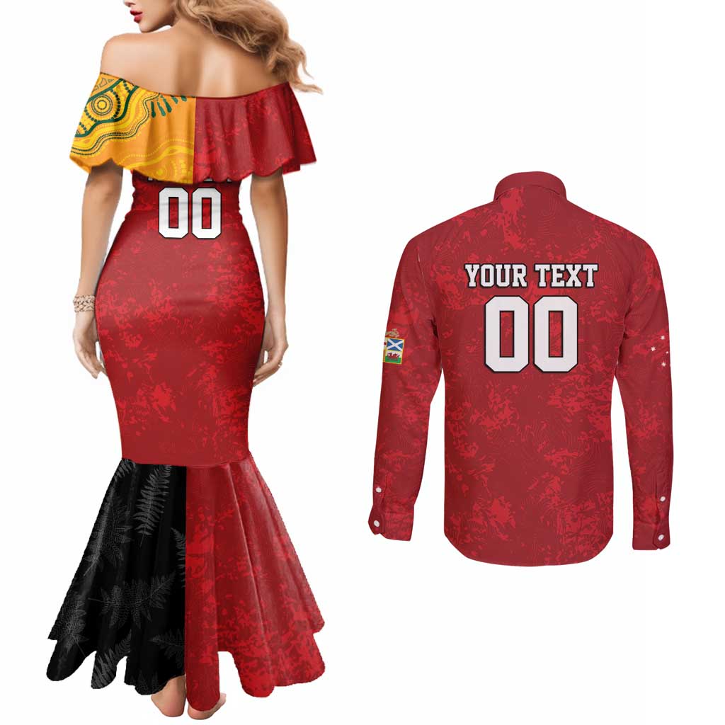 Custom British Lions-AUNZ Couples Matching Mermaid Dress and Long Sleeve Button Shirt Australia-New Zealand Indigenous Motif