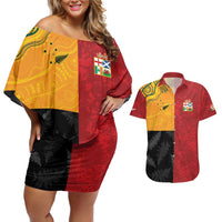 Custom British Lions-AUNZ Couples Matching Off Shoulder Short Dress and Hawaiian Shirt Australia-New Zealand Indigenous Motif LT9 Red - Polynesian Pride