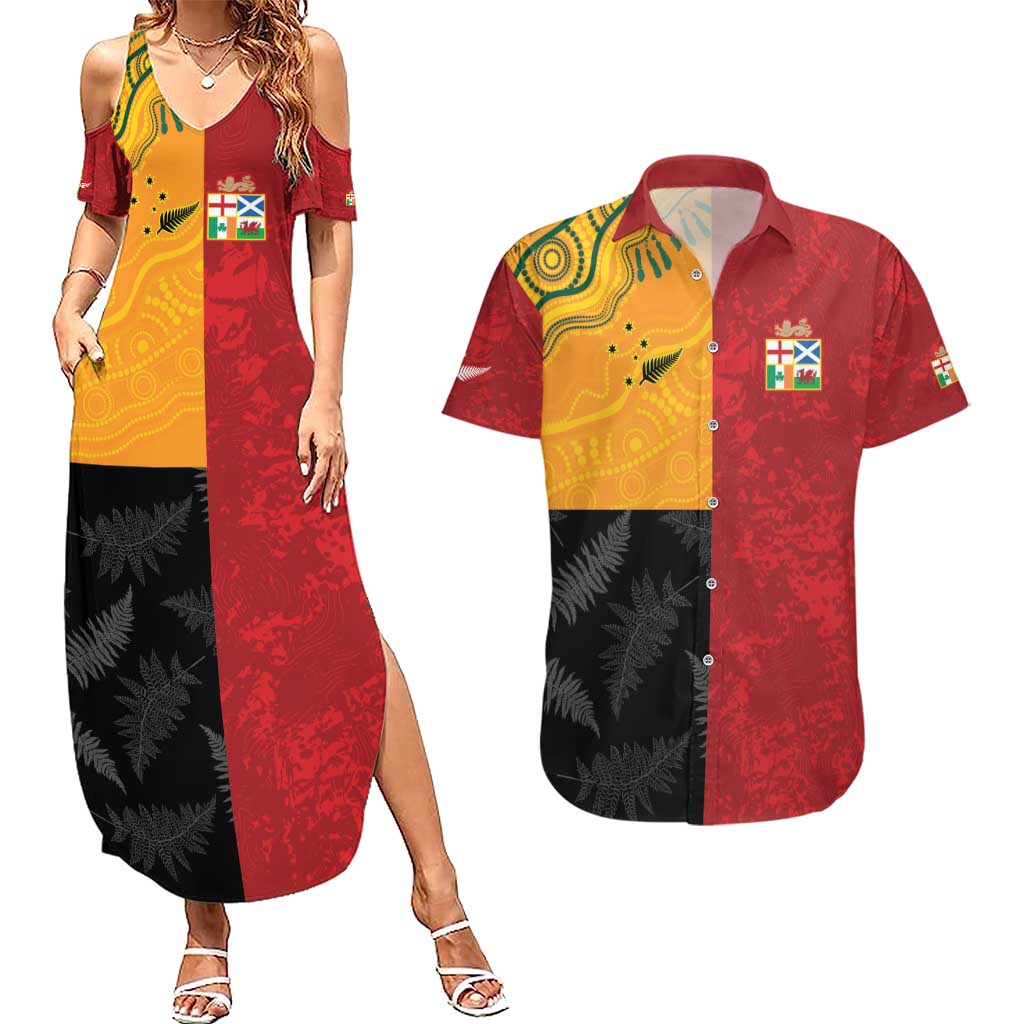 Custom British Lions-AUNZ Couples Matching Summer Maxi Dress and Hawaiian Shirt Australia-New Zealand Indigenous Motif
