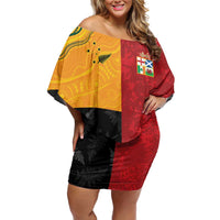 Custom British Lions-AUNZ Family Matching Off Shoulder Short Dress and Hawaiian Shirt Australia-New Zealand Indigenous Motif LT9 Mom's Dress Red - Polynesian Pride