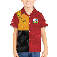 Custom British Lions-AUNZ Family Matching Off Shoulder Short Dress and Hawaiian Shirt Australia-New Zealand Indigenous Motif LT9 Son's Shirt Red - Polynesian Pride