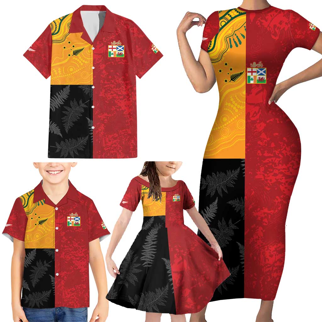 Custom British Lions-AUNZ Family Matching Short Sleeve Bodycon Dress and Hawaiian Shirt Australia-New Zealand Indigenous Motif LT9 - Polynesian Pride