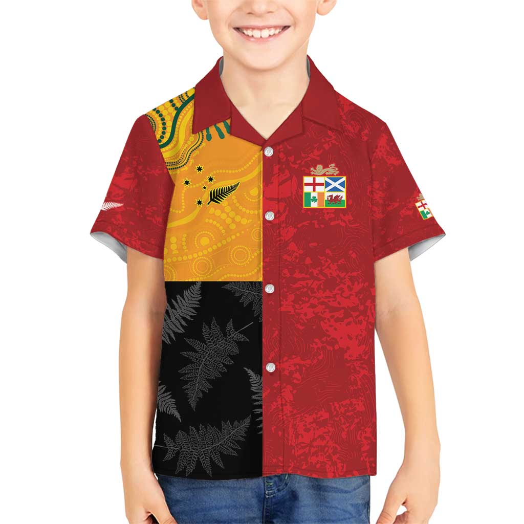 Custom British Lions-AUNZ Family Matching Tank Maxi Dress and Hawaiian Shirt Australia-New Zealand Indigenous Motif LT9 Son's Shirt Red - Polynesian Pride