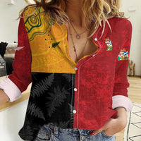 Custom British Lions-AUNZ Women Casual Shirt Australia-New Zealand Indigenous Motif LT9 Female Red - Polynesian Pride