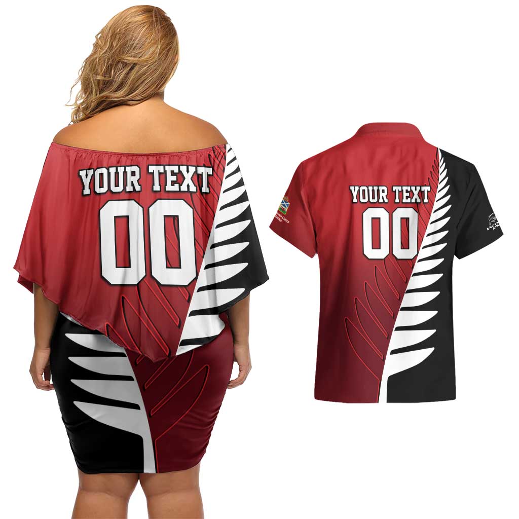 Custom British Lions New Zealand Couples Matching Off Shoulder Short Dress and Hawaiian Shirt Half Black Fern