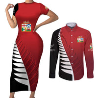 Custom British Lions New Zealand Couples Matching Short Sleeve Bodycon Dress and Long Sleeve Button Shirt Half Black Fern