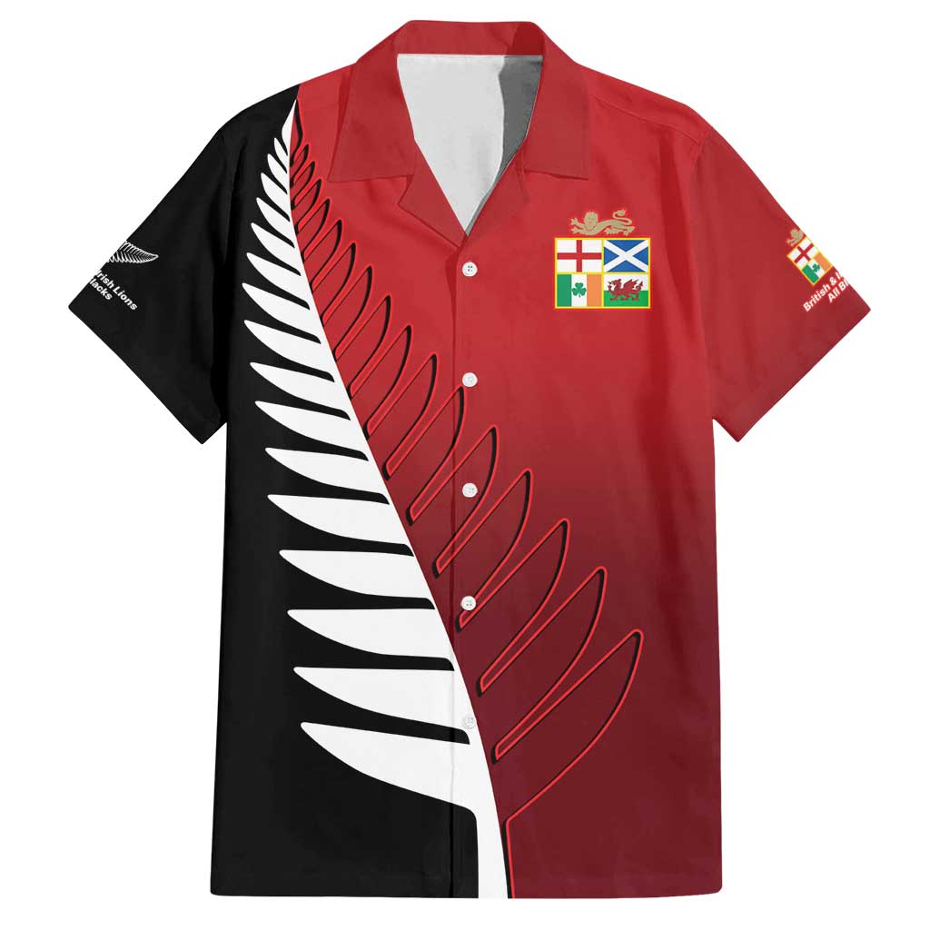 Custom British Lions New Zealand Family Matching Long Sleeve Bodycon Dress and Hawaiian Shirt Half Black Fern LT9 Dad's Shirt - Short Sleeve Red - Polynesian Pride
