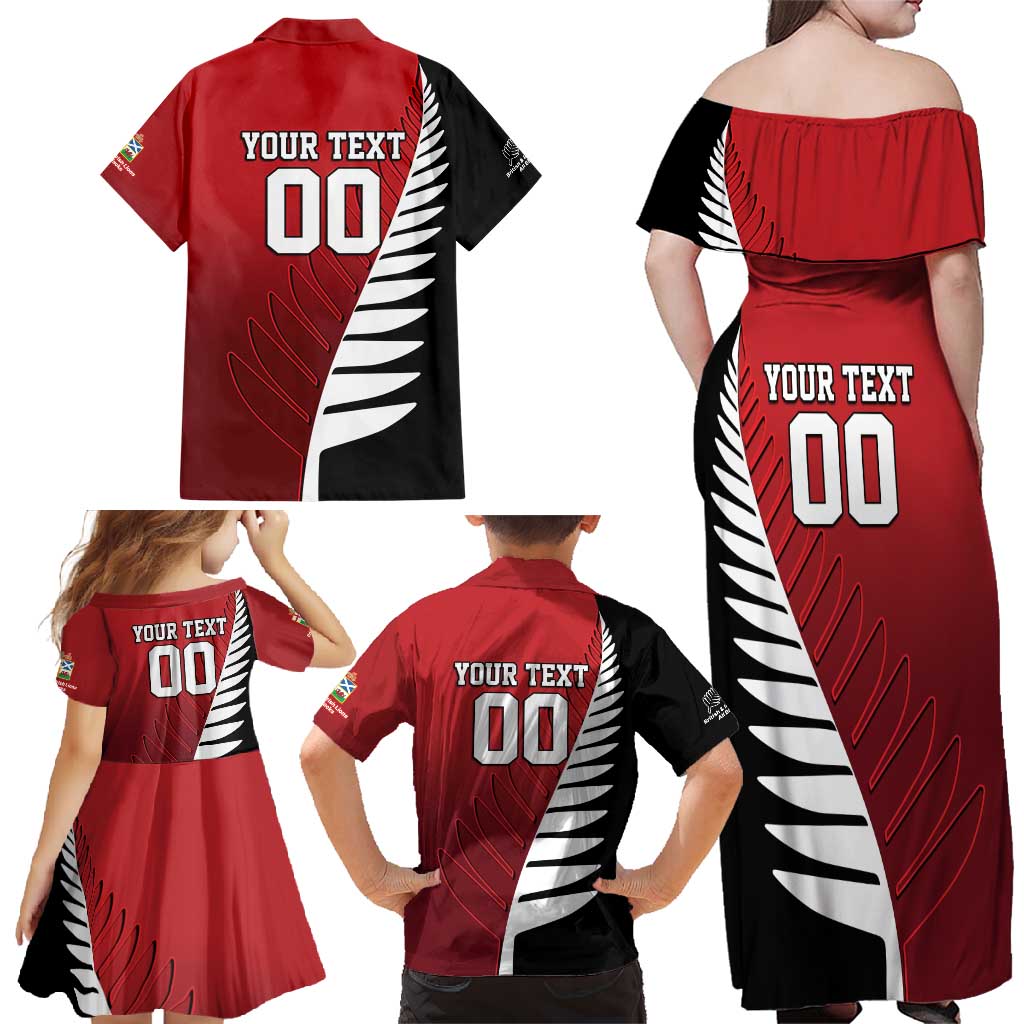 Custom British Lions New Zealand Family Matching Off Shoulder Maxi Dress and Hawaiian Shirt Half Black Fern