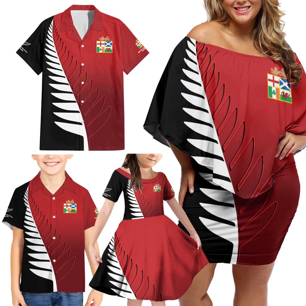 Custom British Lions New Zealand Family Matching Off Shoulder Short Dress and Hawaiian Shirt Half Black Fern LT9 - Polynesian Pride