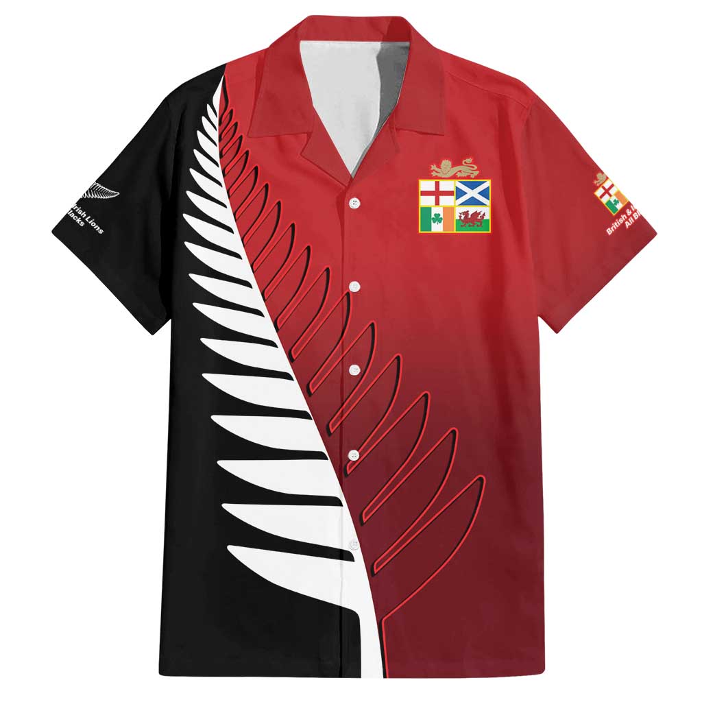 Custom British Lions New Zealand Family Matching Off Shoulder Short Dress and Hawaiian Shirt Half Black Fern LT9 Dad's Shirt - Short Sleeve Red - Polynesian Pride
