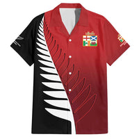 Custom British Lions New Zealand Family Matching Off Shoulder Short Dress and Hawaiian Shirt Half Black Fern LT9 Dad's Shirt - Short Sleeve Red - Polynesian Pride