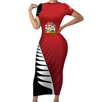 Custom British Lions New Zealand Family Matching Short Sleeve Bodycon Dress and Hawaiian Shirt Half Black Fern LT9 Mom's Dress Red - Polynesian Pride