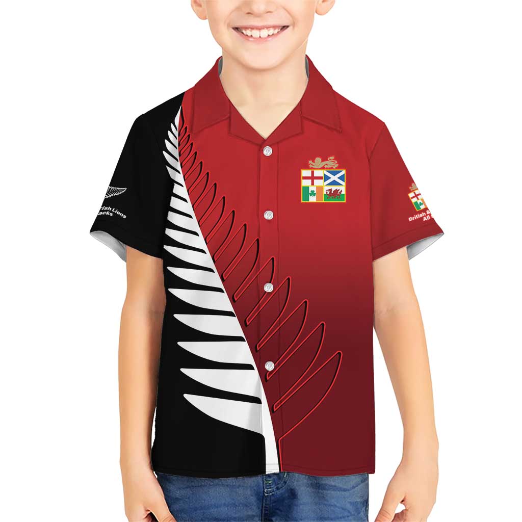 Custom British Lions New Zealand Family Matching Short Sleeve Bodycon Dress and Hawaiian Shirt Half Black Fern LT9 Son's Shirt Red - Polynesian Pride