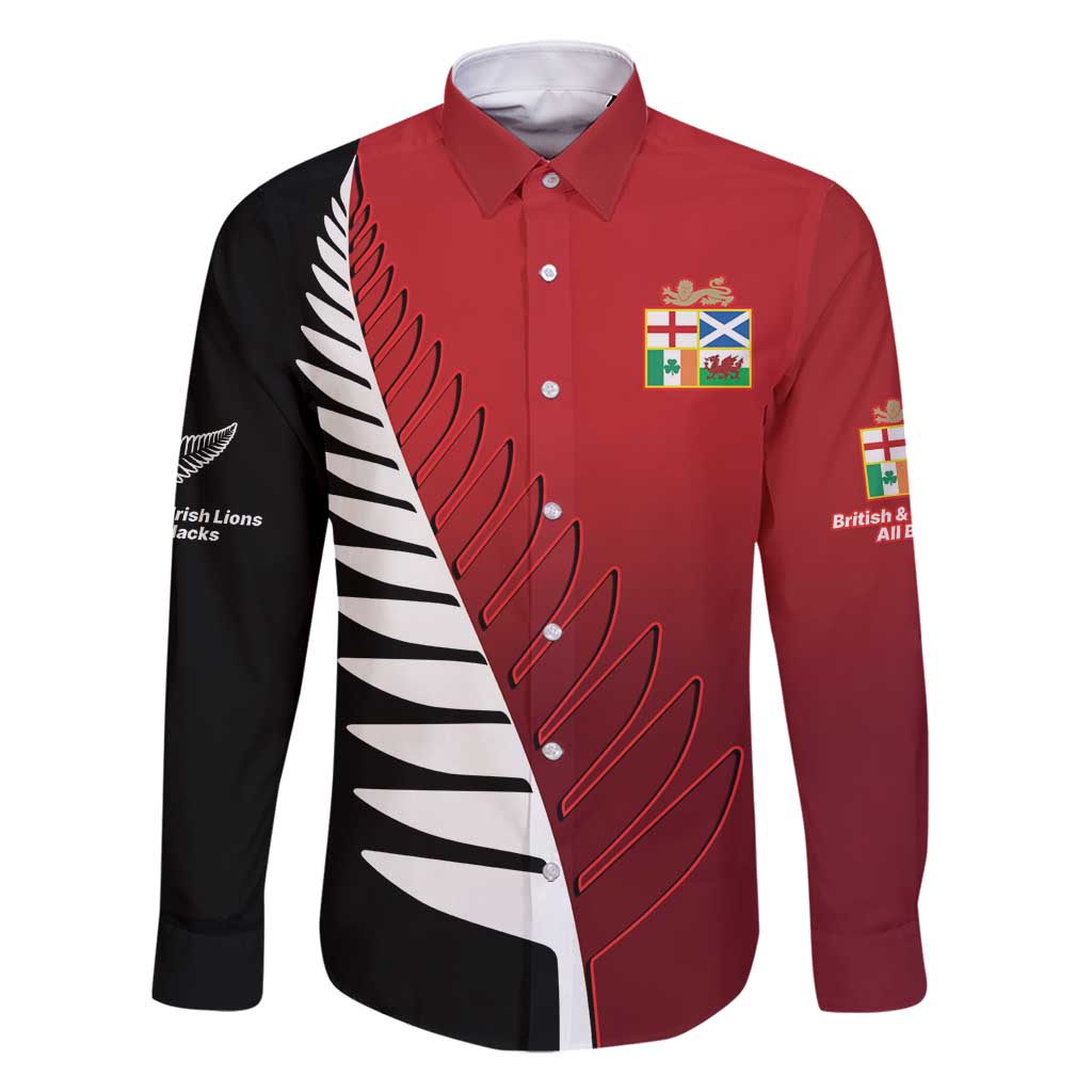 Custom British Lions New Zealand Family Matching Summer Maxi Dress and Hawaiian Shirt Half Black Fern LT9 Dad's Shirt - Long Sleeve Red - Polynesian Pride