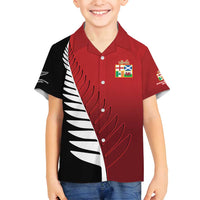Custom British Lions New Zealand Family Matching Summer Maxi Dress and Hawaiian Shirt Half Black Fern LT9 Son's Shirt Red - Polynesian Pride
