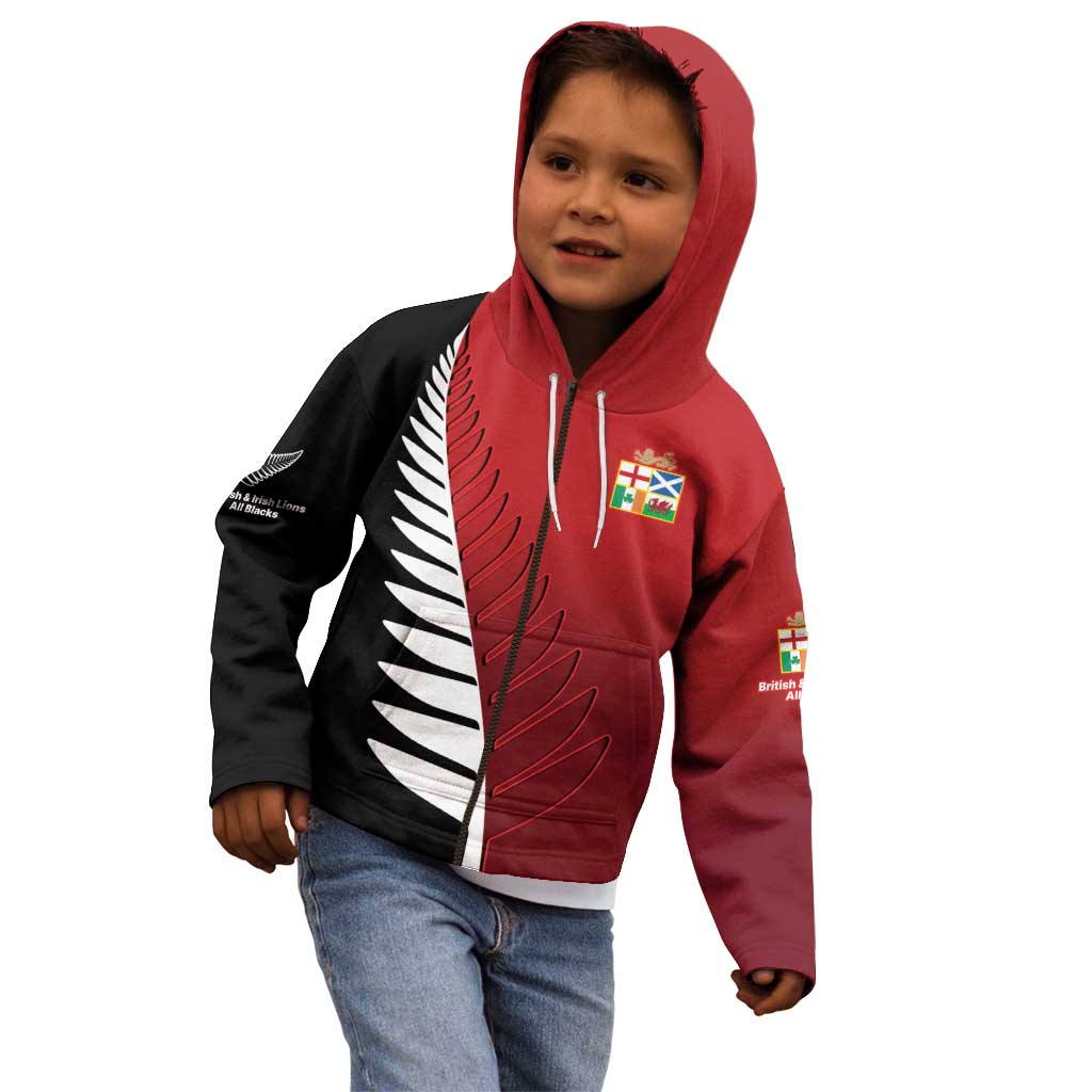 Custom British Lions New Zealand Kid Hoodie Half Black Fern