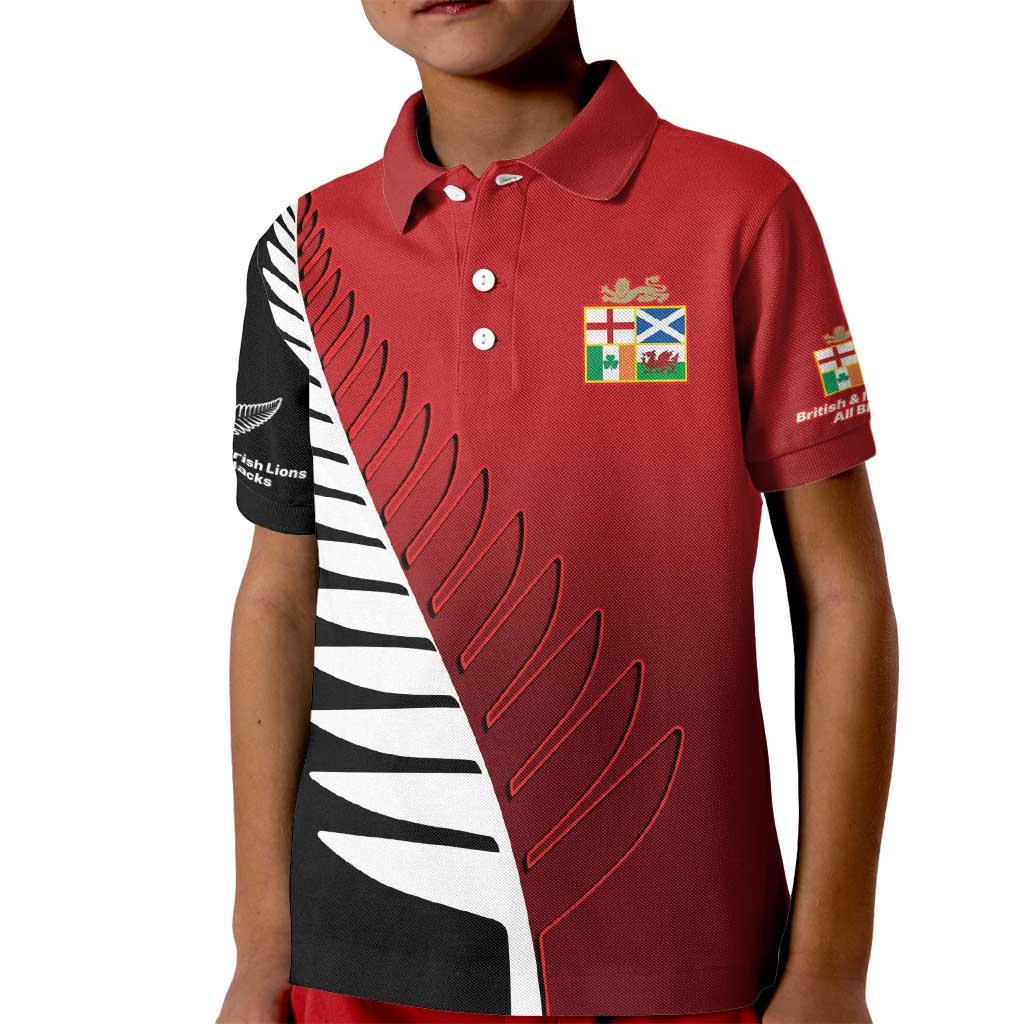 Custom British Lions New Zealand Kid Polo Shirt Half Black Fern