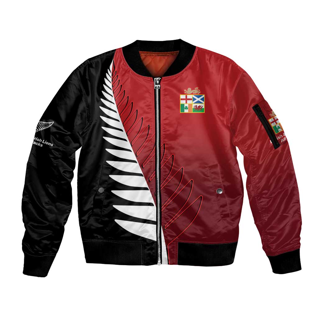 Custom British Lions New Zealand Sleeve Zip Bomber Jacket Half Black Fern