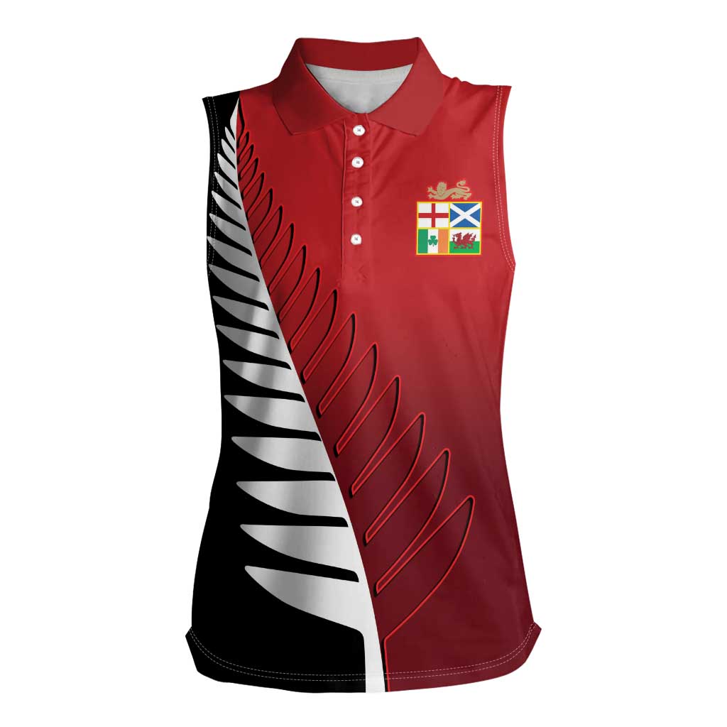 Custom British Lions New Zealand Women Sleeveless Polo Shirt Half Black Fern