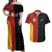 Custom British Lions New Zealand Couples Matching Off Shoulder Maxi Dress and Hawaiian Shirt Sporty Style LT9 Black - Polynesian Pride