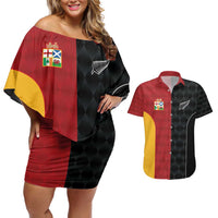 Custom British Lions New Zealand Couples Matching Off Shoulder Short Dress and Hawaiian Shirt Sporty Style LT9 Black - Polynesian Pride