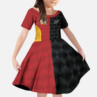 Custom British Lions New Zealand Family Matching Mermaid Dress and Hawaiian Shirt Sporty Style LT9 Daughter's Dress Black - Polynesian Pride