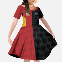 Custom British Lions New Zealand Family Matching Off The Shoulder Long Sleeve Dress and Hawaiian Shirt Sporty Style